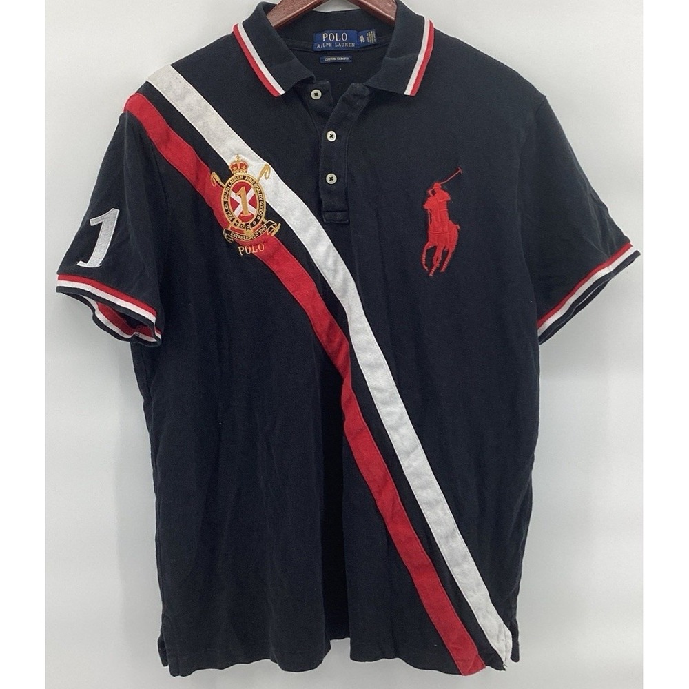 POLO RALPH LAUREN Custom SLIM Fit Short Sleeve XL Black Red & White